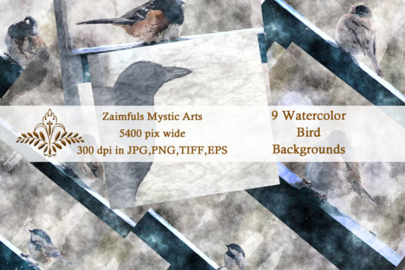 9 Watercolor Birds Backs: Editorial Backgrounds