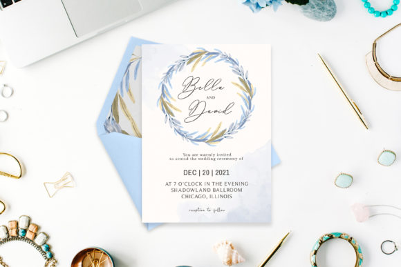 Blue Floral Watercolor Wedding Template for Print Templates