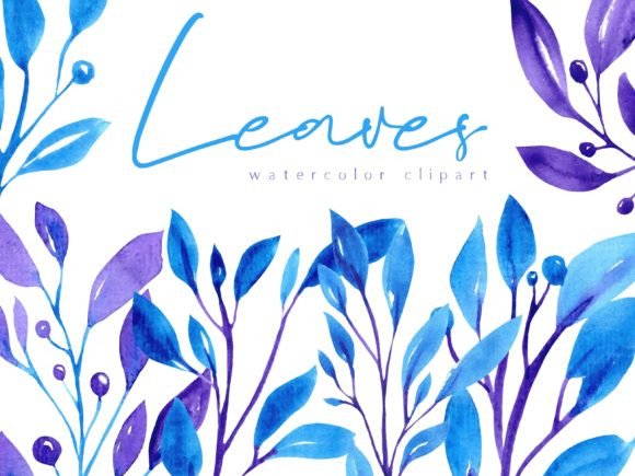 Blue purple Watercolor Leaves Clipart Freebies Review