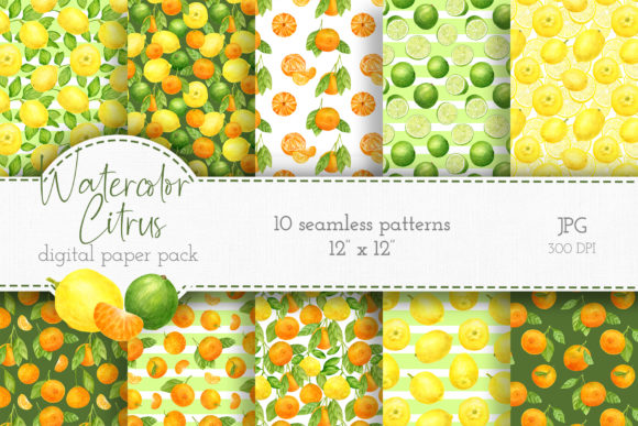 Citrus Watercolor Digital Paper Pack & Patterns Review