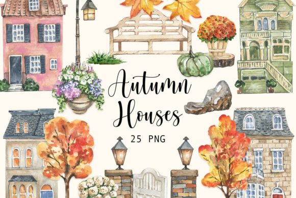 Review: Watercolor Autumn Houses Clipart for Embroidery