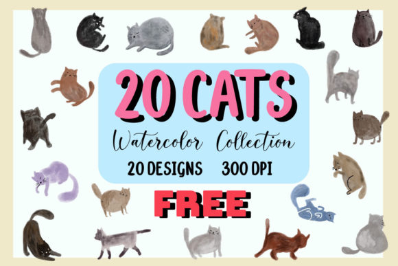 Watercolor Cute Cats Clip: Freebies for Bloggers