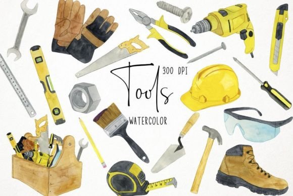 Watercolor Tools Clipart Toolbox Clipart & Illustrations Review