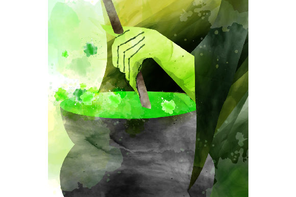 Watercolor Witch Hand with a Cauldron for Halloween Branding