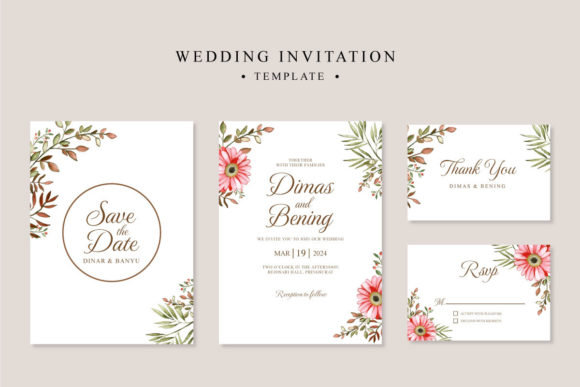 Wedding Card Invitation Set Watercolor: Premium Print Templates